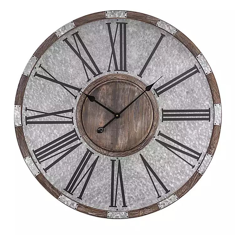 Vintage Galvanized Metal and Wooden Wall Clock | Kirkland's Home