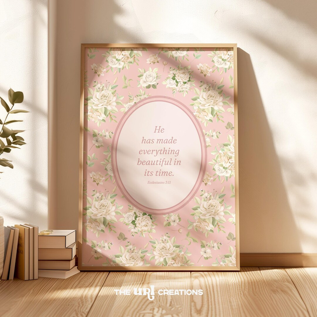Christian Wall Art Pink, Ecclesiastes 3:11 Bible Verse Poster, Coquette Nursery Decor, Cottagecor... | Etsy (US)