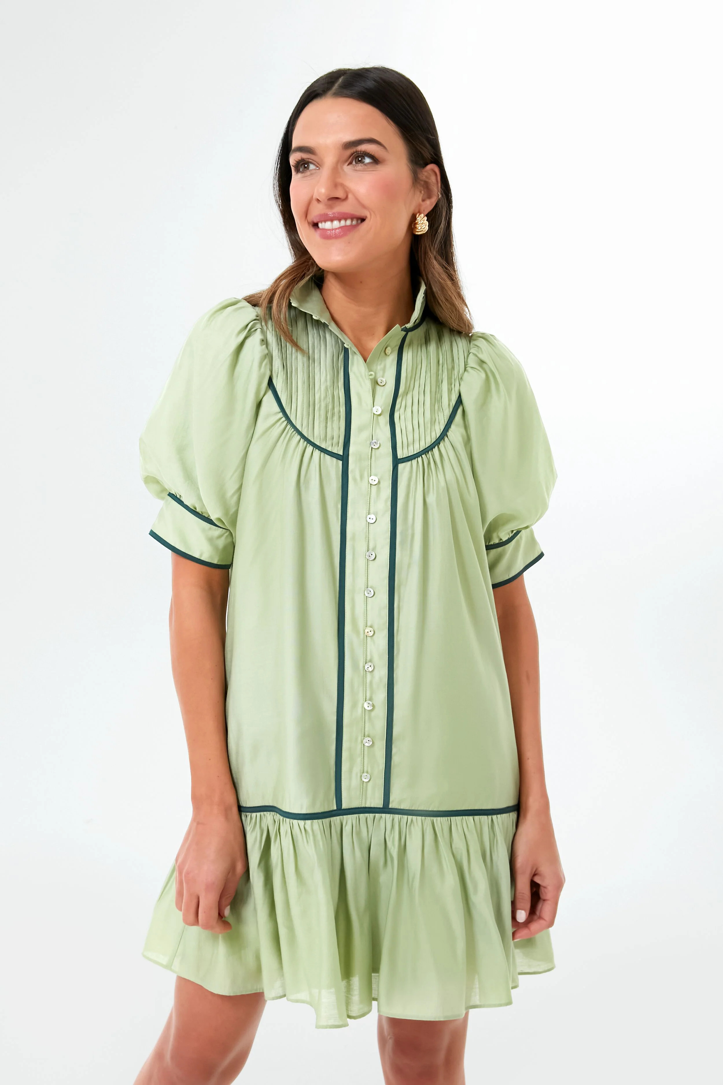 Green Puff Sleeve Beatrix Dress | Tuckernuck (US)