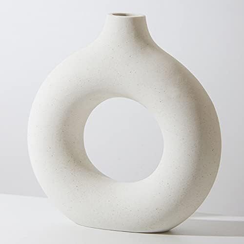 White Ceramic Circle Vases, Modern Minimalistic Donut Vase Decor, Pampas Dried Flowers Vase Home ... | Amazon (US)