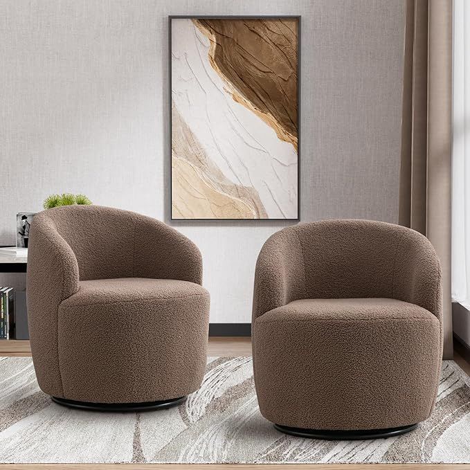 Swivel Barrel Chair Set of 2, Modern Boucle Swivel Accent Chair, Comfy Sherpa Round Armchair, Sma... | Amazon (US)