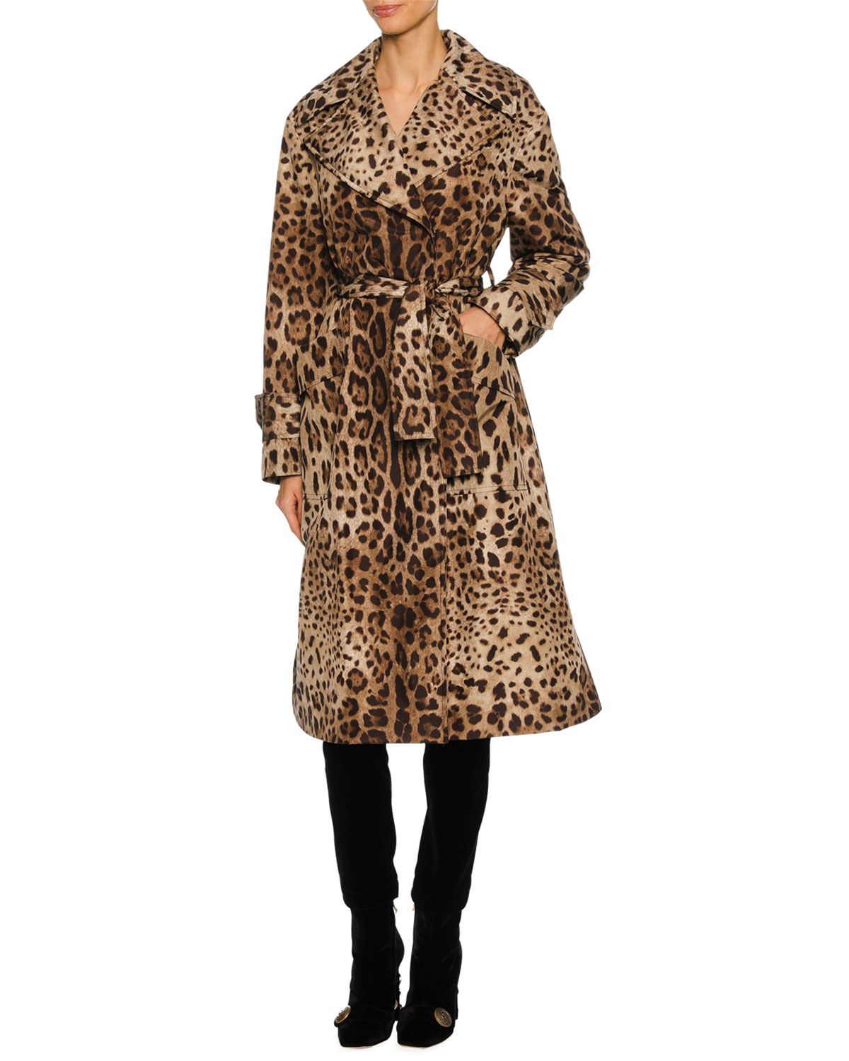 Leopard-Print Long Trench Coat | Neiman Marcus
