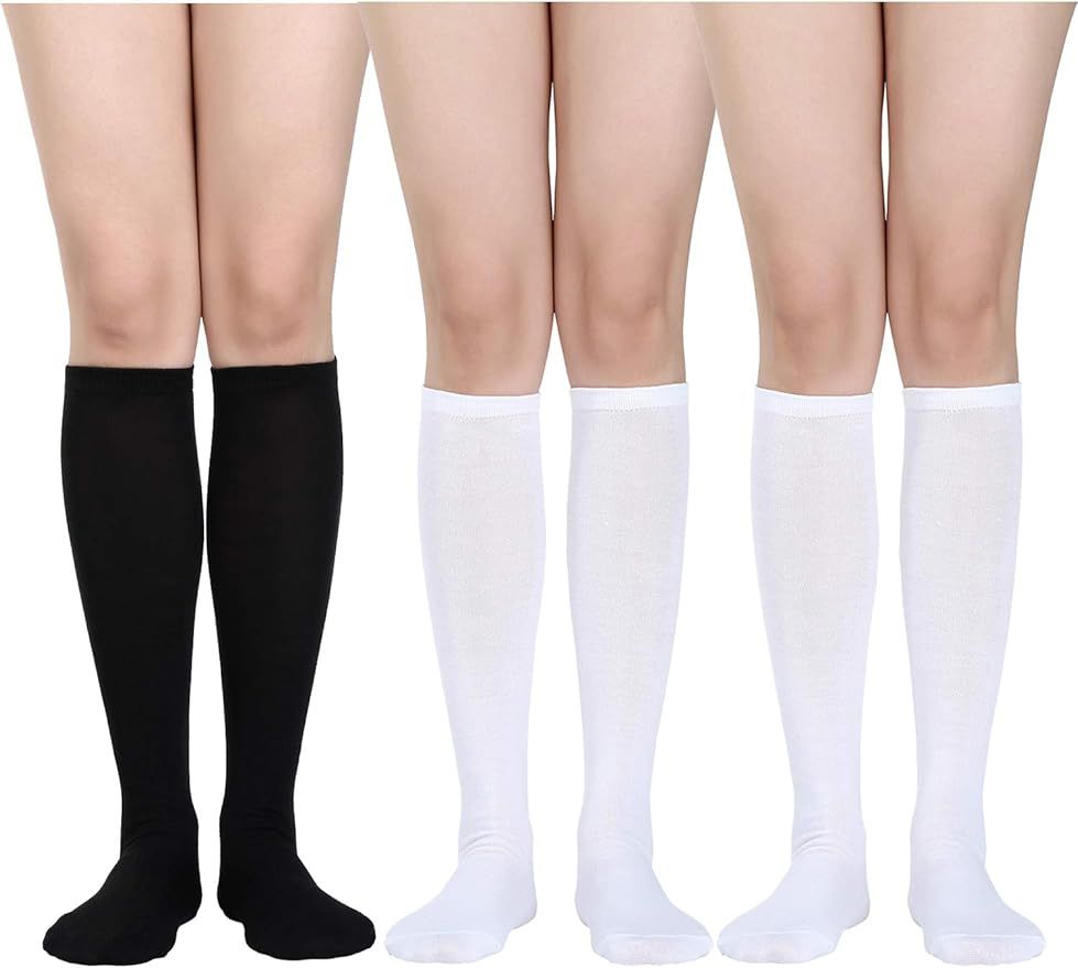 3 Pairs Women Knee Socks Soft Cotton Socks Long Tube Socks for Christmas Favor, Daily Wear | Amazon (US)