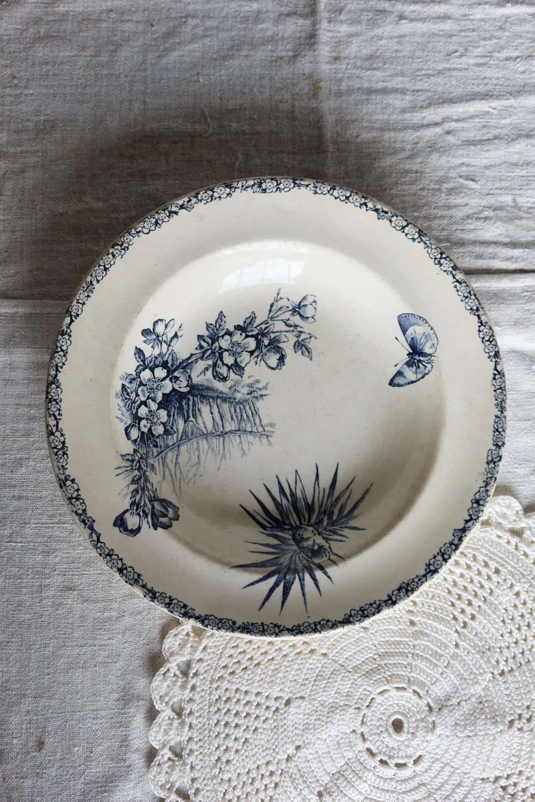 Antique Ironstone Soup Plate – Grand Dépôt Émile Bourgeois – Blue Nature Decor – Antique... | Etsy (US)