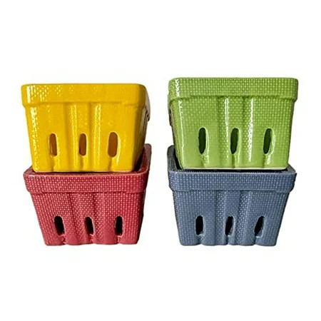 First of a Kind Stoneware Berry Baskets - Set of 4 Berry Containers Bowl - Multicolor - 4.25 Inch Sq | Walmart (US)