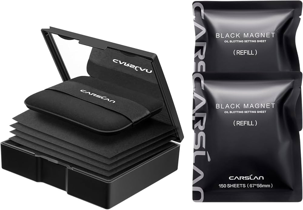 CARSLAN Makeup Blotting Paper with Powder, Black Magnet Blotting Sheet for Oily & Combination Ski... | Amazon (US)