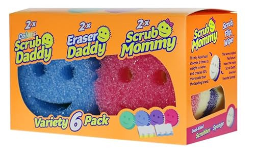 Scrub Daddy Sponge Variety Pack - Kitchen and Home Cleaning Pack, Contains 2 Scrub Daddy, 2 Scrub Mommy & 2 Eraser Daddy, 1 6ct Box | Amazon (US)