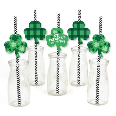 Big Dot of Happiness Shamrock St. Patrick's Day - Paper Straw Decor - Saint Paddy's Day Party Striped Decorative Straws - Set of 24 | Target