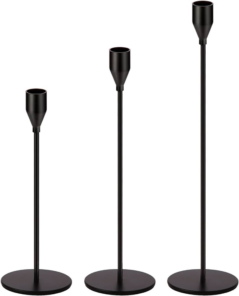 Amazon.com: Oatnauxil Matte Black Candle Holders Black Candlestick Holders Metal Candle Holder fo... | Amazon (US)