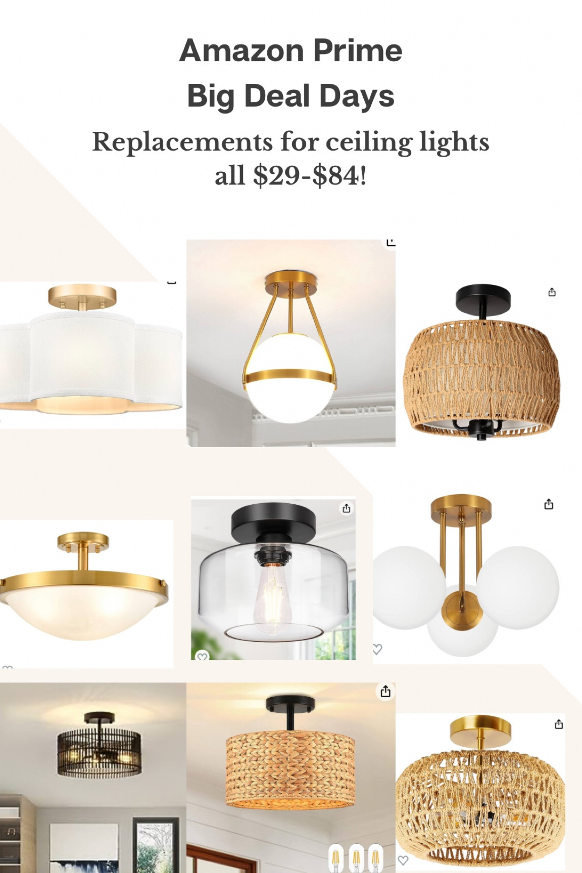 Community request- affordable replacements for ceiling lights! All $29-$84!!! Easy & affordable way to really transform a space or hallway! 