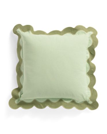 18x18 Solid Cotton Blend Pillow With Contrast Scalloping | TJ Maxx