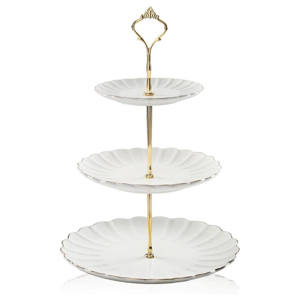 3 Tier Ceramic Cake Stand Wedding, Dessert Cupcake Stand For Tea Party Serving Platter (White) | Wayfair North America