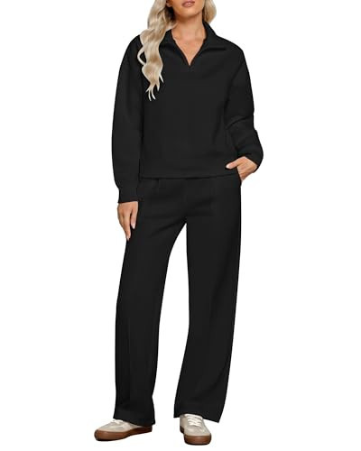 GRAPENT Black Track Suit - Women's Lounge Wear 2 Piece Set - Brunch & Trendy Outfits - Size 12 to 14 | Amazon (US)
