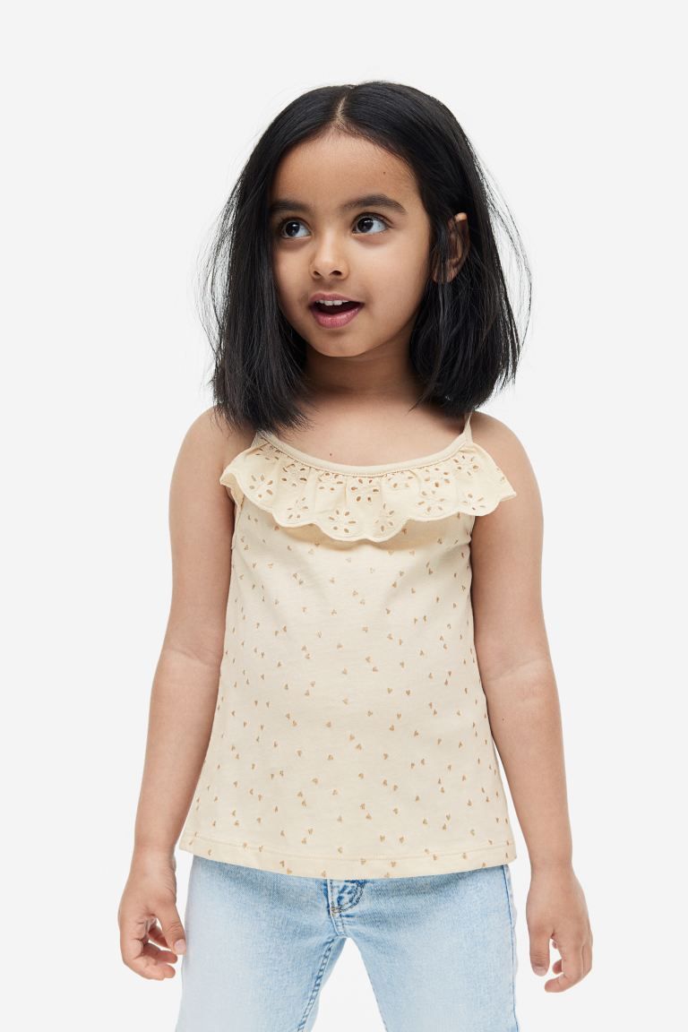 Flounce-trimmed Camisole Top - Light beige/hearts - Kids | H&M US | H&M (US + CA)