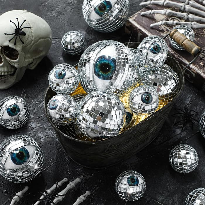 16 Pcs Disco Eyeballs Halloween Decor Silver Foam Orbs | Amazon (US)