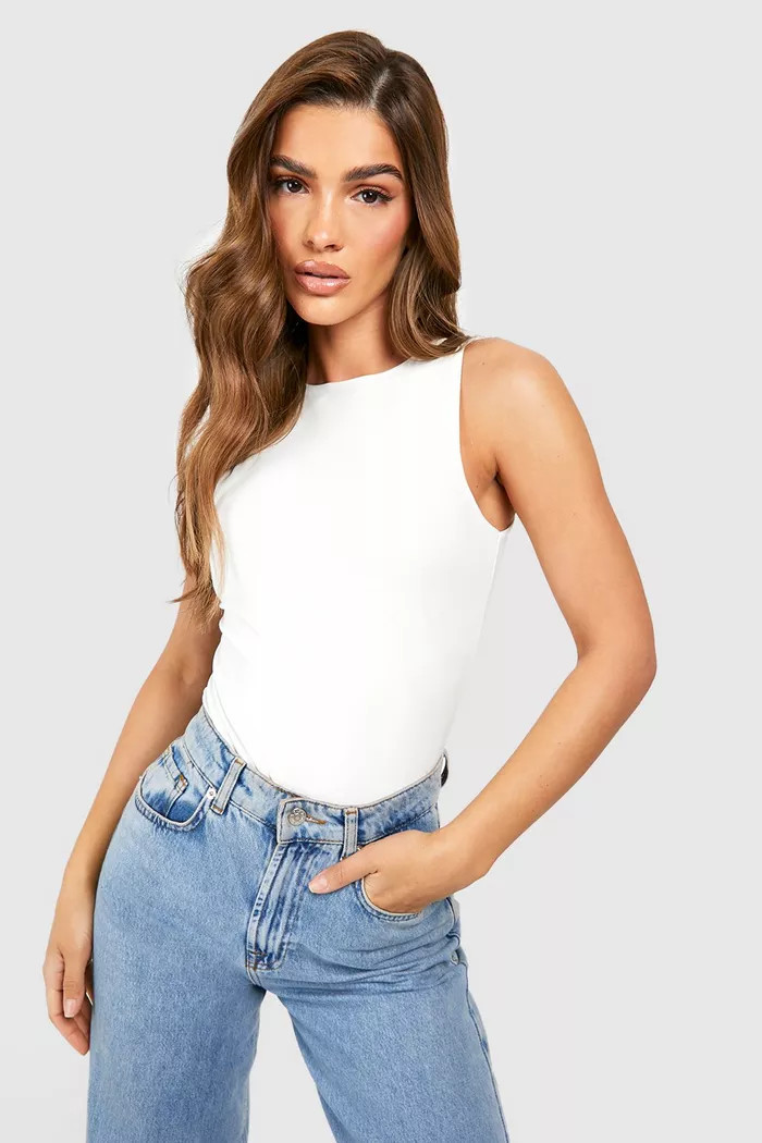 White Double Layer Sleeveless Bodysuit | Boohoo.com (UK & IE)