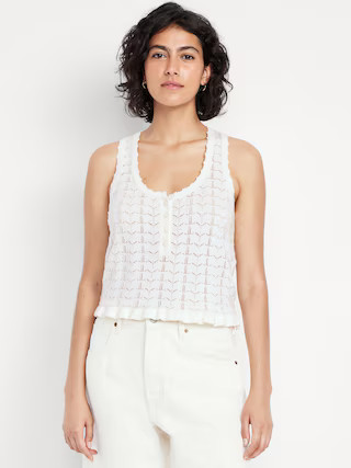 Sleeveless Pointelle Cropped Henley Top | Old Navy (US)