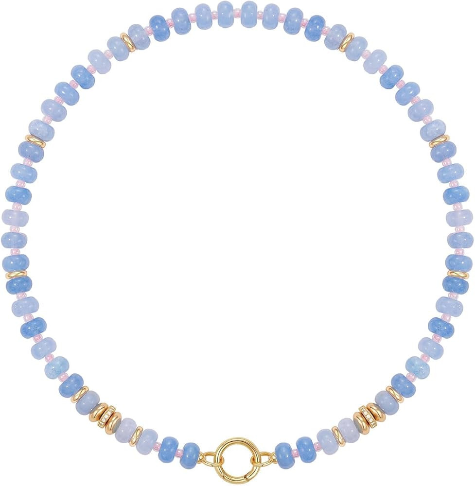 KissYan Beaded Necklaces for Women, Handmade Natural Stone Boho Choker with 14K Gold Plated Clasp... | Amazon (US)