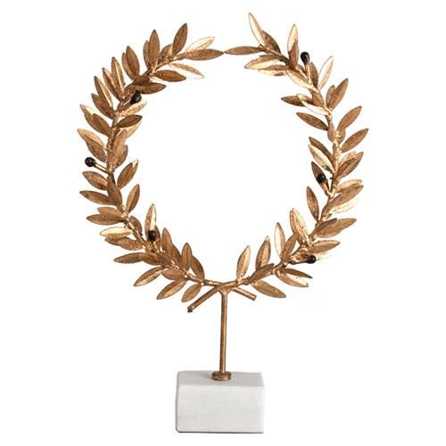Blake French Country Aged Gold Iron Wreath White Alabaster Base Sculpture | Kathy Kuo Home