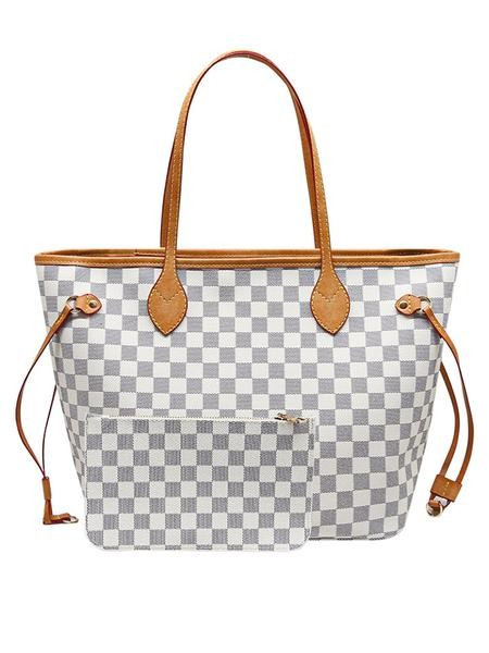 'Grace' Canvas Checked Tote Bag with Pouch (4 Colors) | Goodnight Macaroon