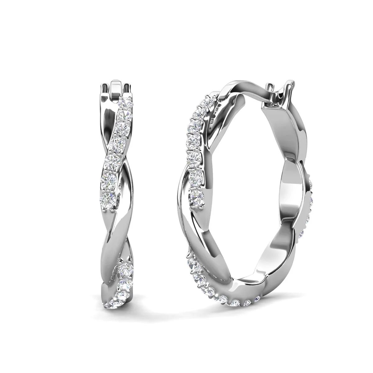 Cate & Chloe Lauren 18k White Gold Plated Crystal Hoop Earrings | Women's Twisted Silver Hoop Ear... | Walmart (US)