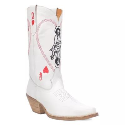 Dingo Women's QUEEN A HEARTS LEATHER BOOT, White, 9.5M | Belk