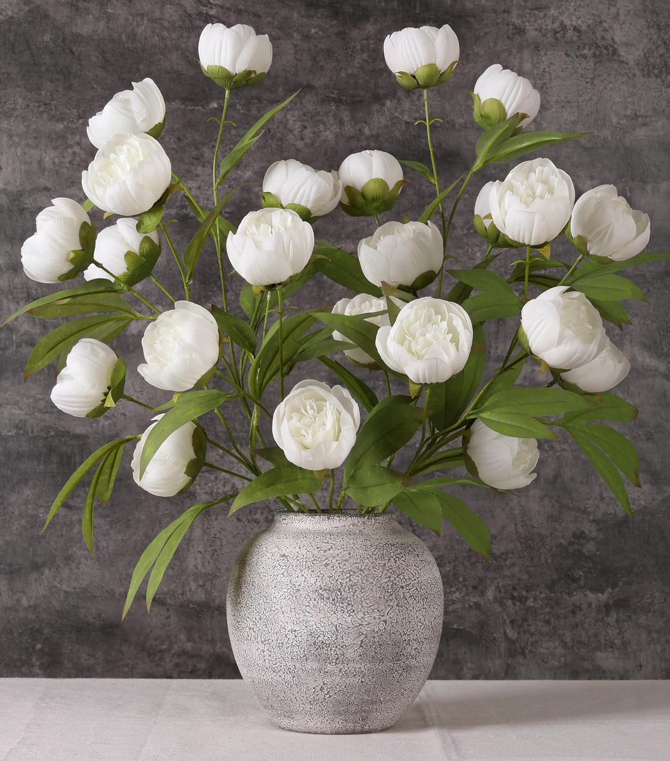 6 Pcs 27" Faux Silk Artificial Peony Flowers, Fake Peony Branches for Vase DIY Bouquet Centerpieces Wedding Shower Decorations, White | Amazon (US)