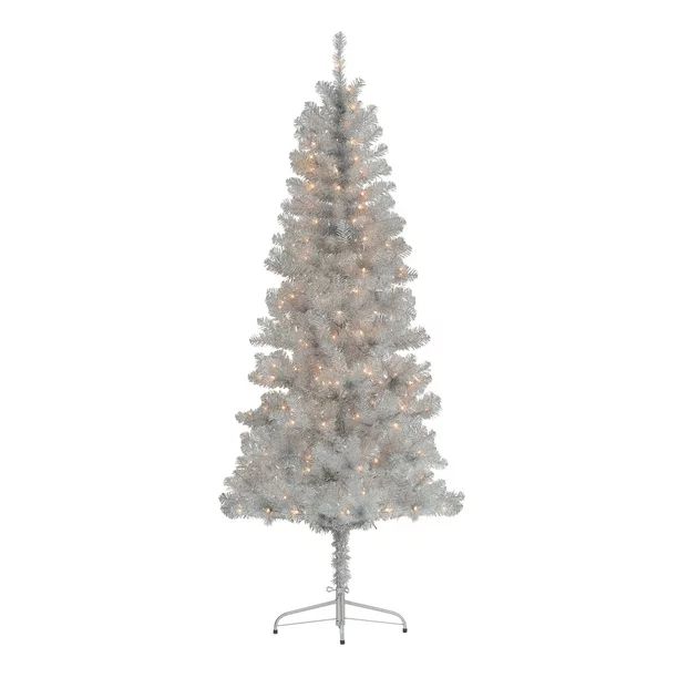 Holiday Time 6.5ft Pre-Lit Silver Tinsel Christmas Tree, Silver, 6.5', Clear - Walmart.com | Walmart (US)