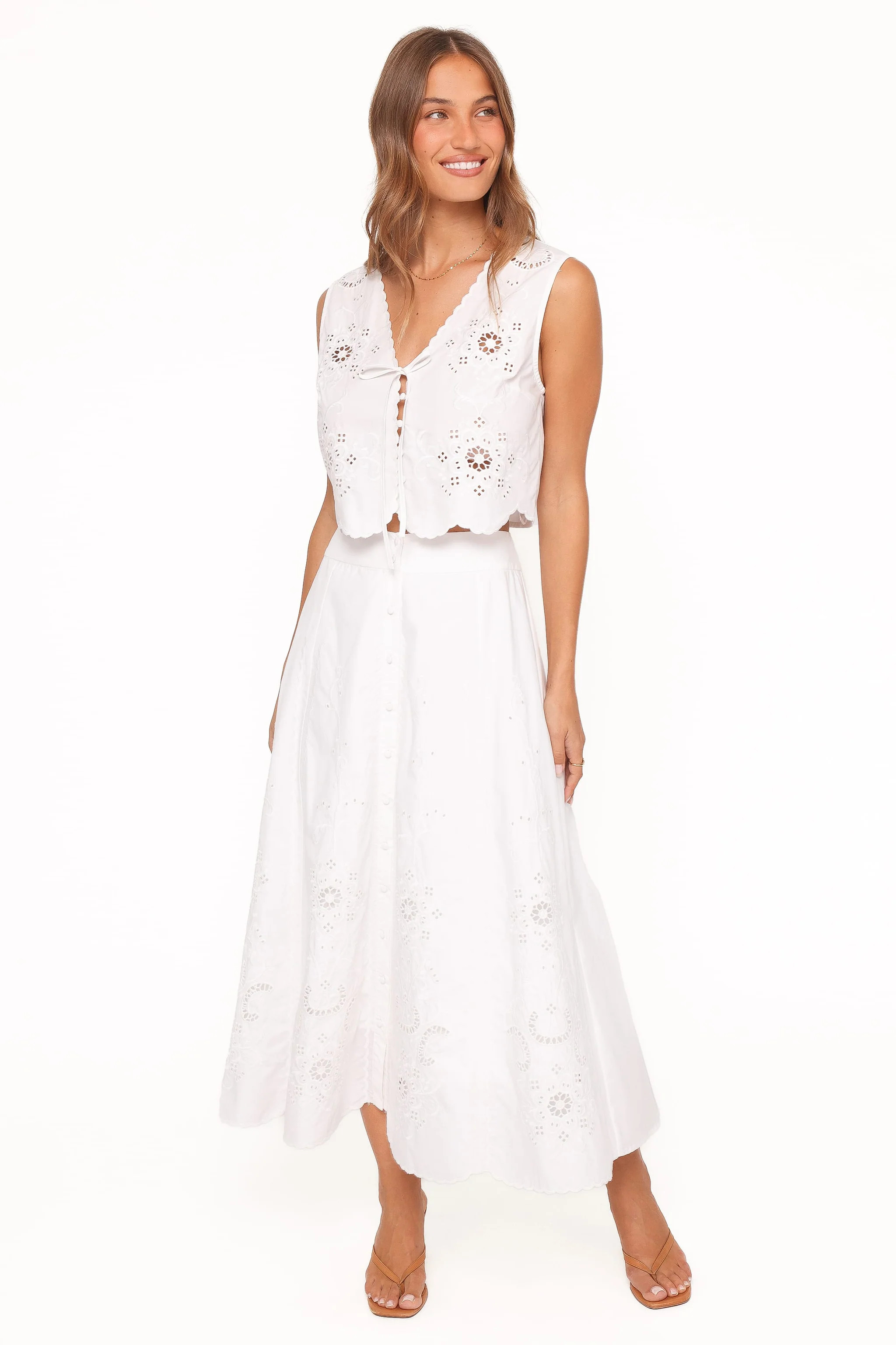 Kye Midi Skirt - White Broderie | Petal & Pup (US)