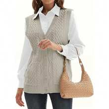 Womens'Knit Sweater Vest V Neck Sleeveless Cardigan Button Down Sweater Pocket Outwear Tops | SHEIN