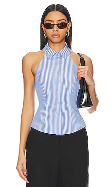 MORE TO COME Lisseth Open Back Top in Blue Stripe from Revolve.com | Revolve Clothing (Global)