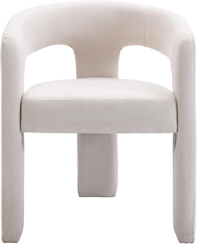 Modern Barrel Dining Chair, Upholstered Accent Kitchen Chair with Arms Comfy Linen Fabric Side Ch... | Amazon (US)