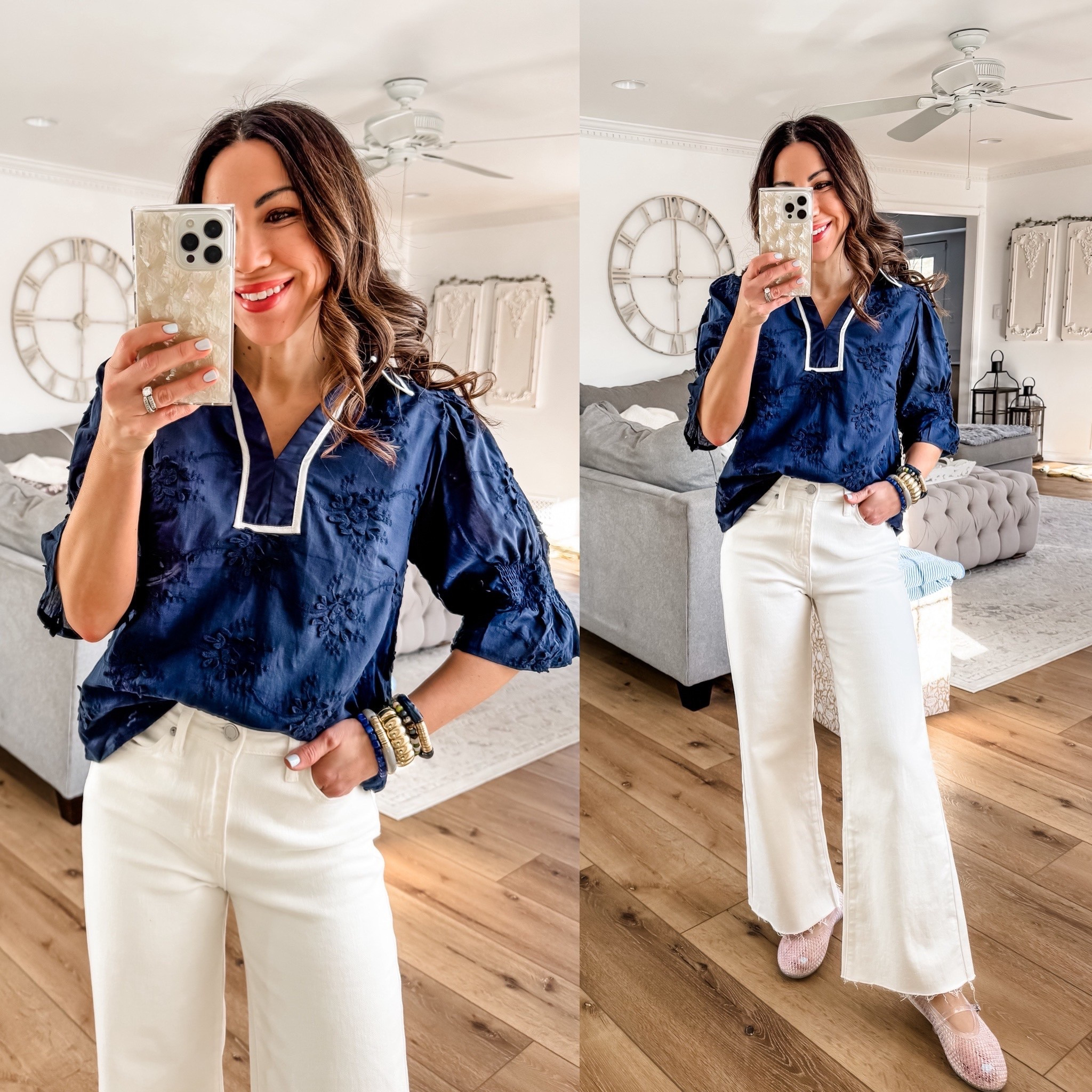 Small top. 25 white jeans. Jelly shoes, TTS. Spring outfits.

#LTKOver40