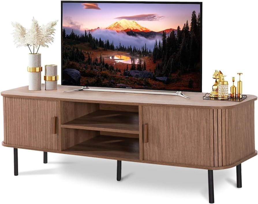 MFSTUDIO Mid Century TV Stand for TVs Up to 60 Inch, 55" Large Entertainment Media Center with Sl... | Amazon (US)