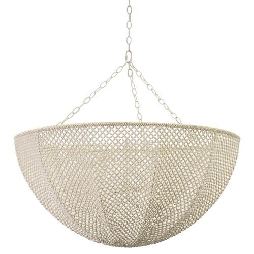 Palecek Quinn Coastal Beach White Wood Coco Beaded Inverted Dome Chandelier | Kathy Kuo Home