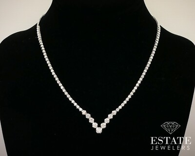 10k White Gold Round 2.27ctw Natural Diamond Tennis Necklace 13.9g 18"L i14144  | eBay | eBay US