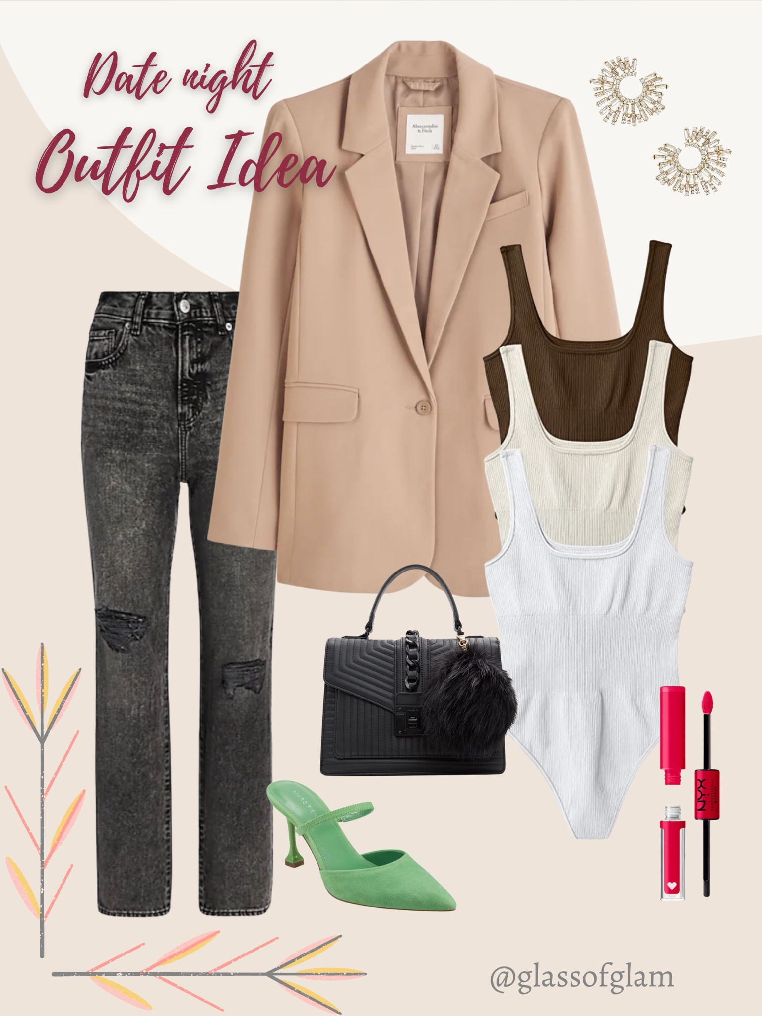 Date night outfit idea starburst earrings camel blazer express jeans green pumps Amazon bodysuit ysl dupe 

#LTKFind #LTKshoecrush #LTKstyletip