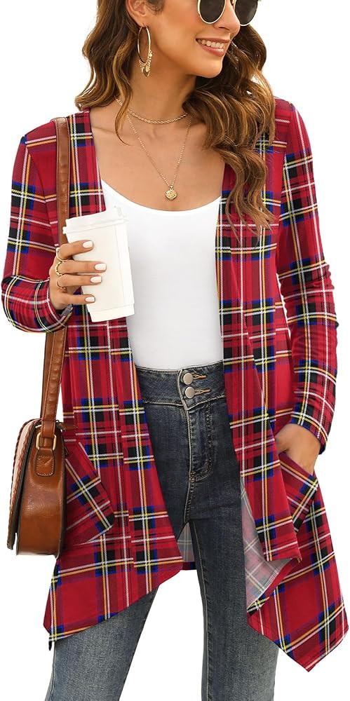 Women's Lightweight Cardigan Casual Soft Long Sleeve Floral Knit Cardigans with Pockets High Low ... | Amazon (US)