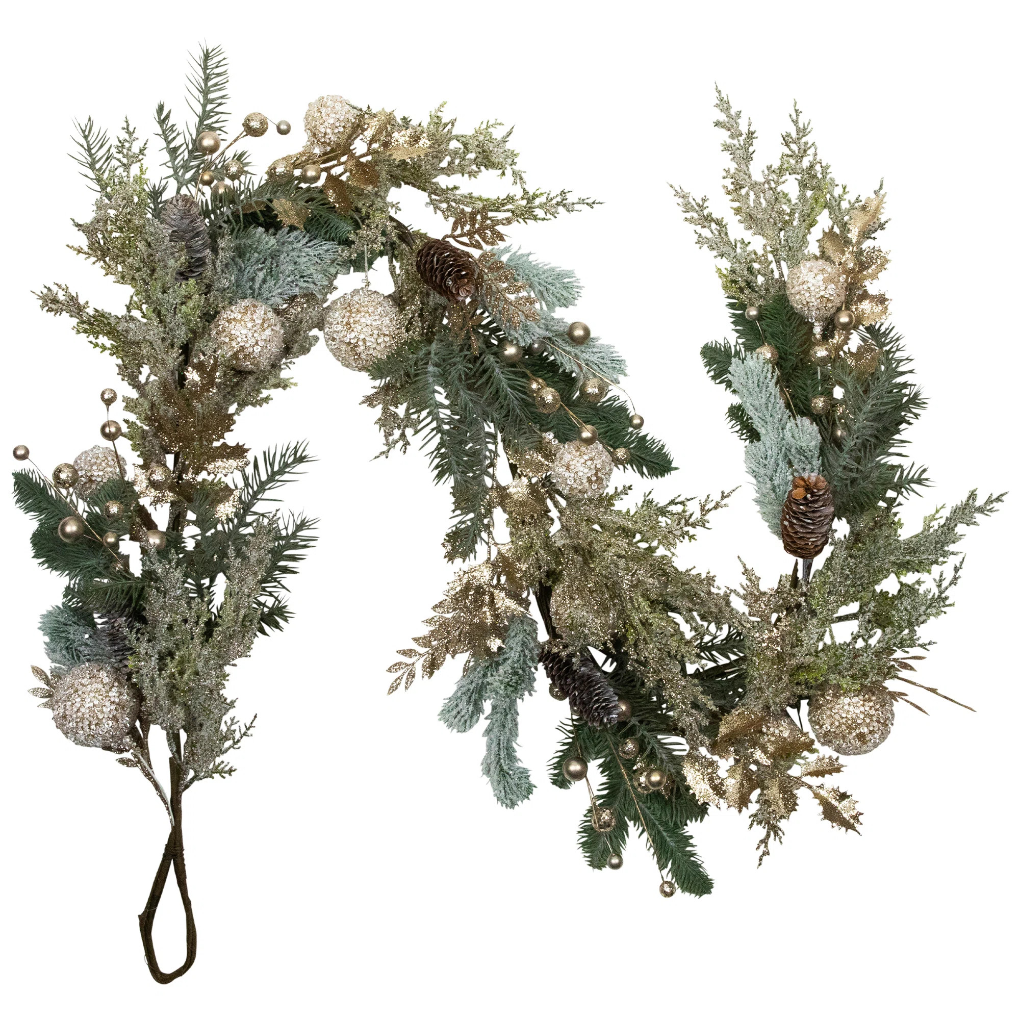 Glittered Mixed Foliage With Ornaments Artificial Christmas Garland - 6' X 7" - Unlit | Perigold
