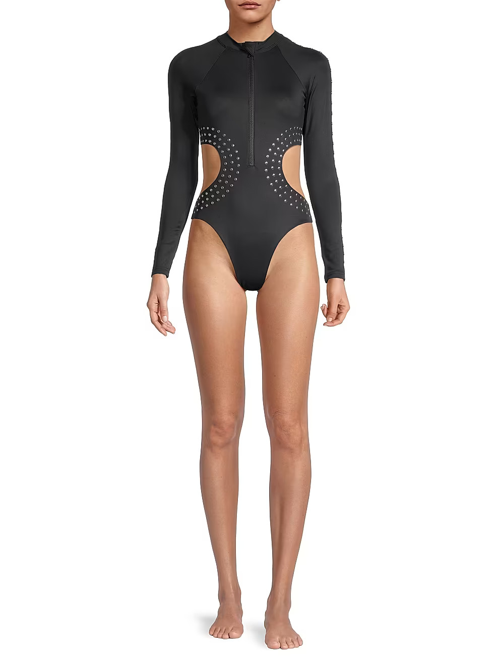 Cynthia Rowley Studded Cut-Out One-Piece Surfsuit | Saks Fifth Avenue