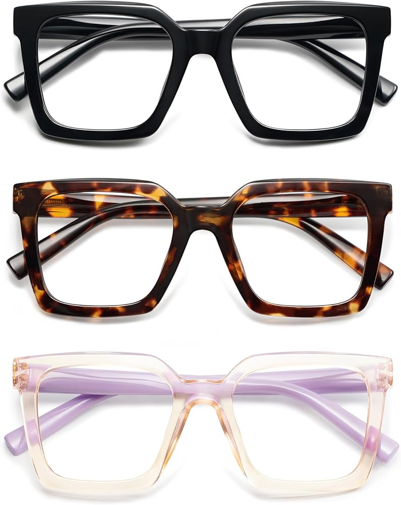 AMOMOMA 3 Pack Retro Square Spring Hinge Reading Glasses for Women Men,Classic Blue Light Compute... | Amazon (US)