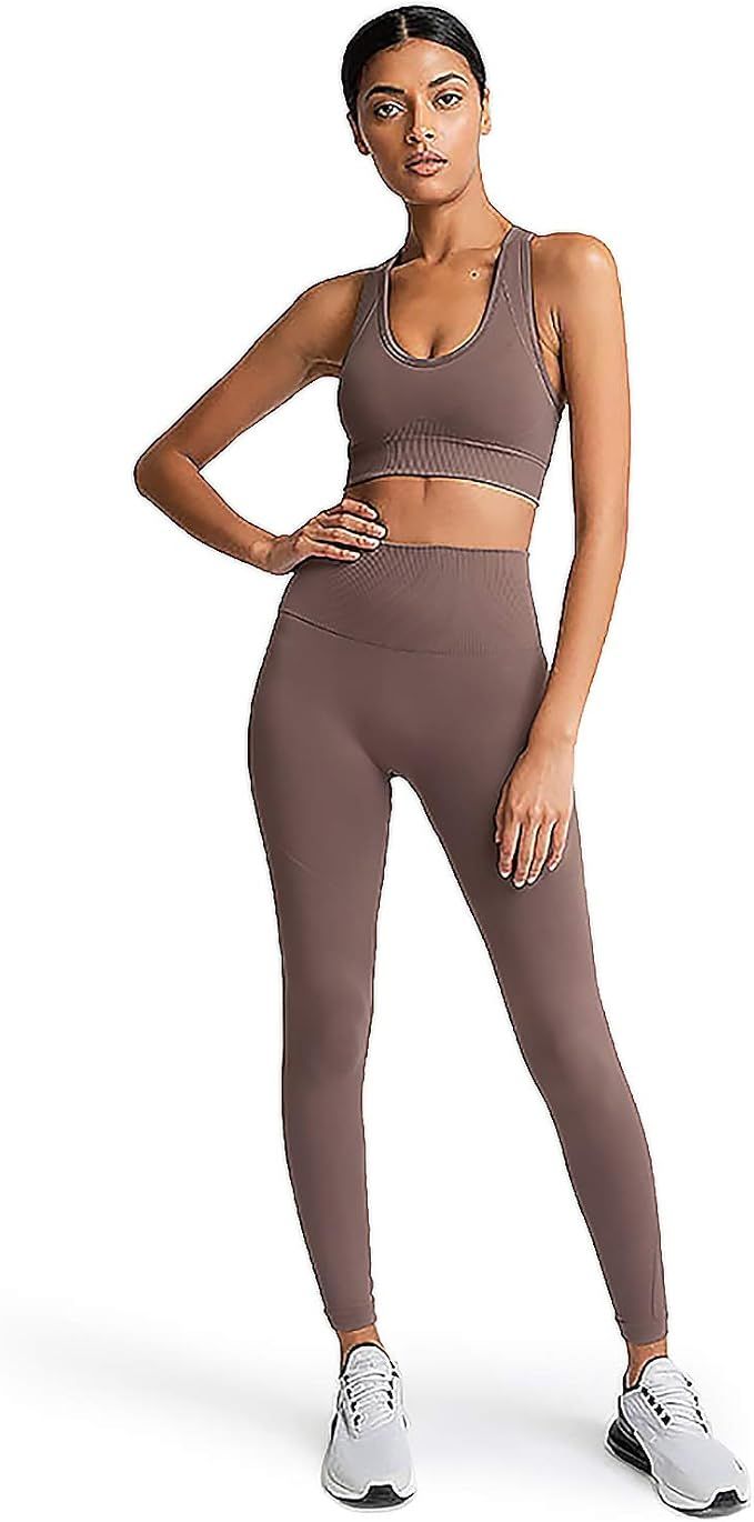 Women’s Yoga Outfits 2 piece Set Workout Tracksuits Sports Bra High Waist Legging Active Wear A... | Amazon (US)