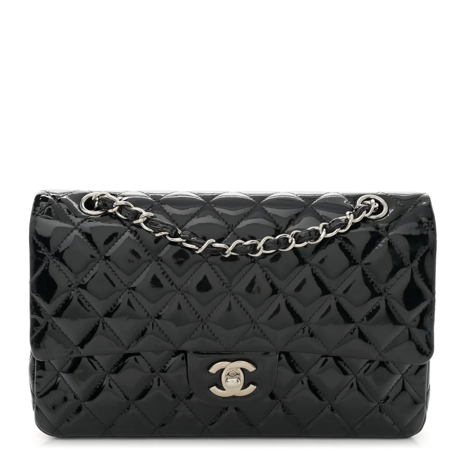 Patent Quilted Medium Double Flap Black | FASHIONPHILE (US)