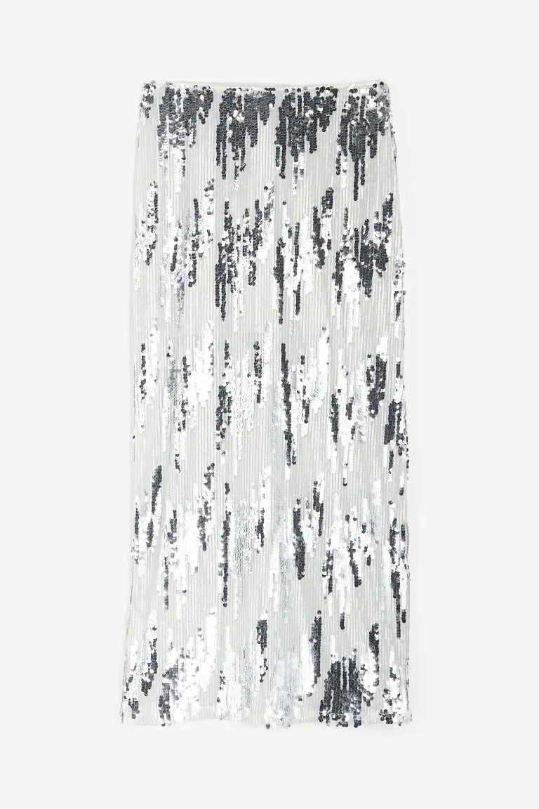 Sequined Pencil Skirt - Light gray/silver-colored - Ladies | H&M US | H&M (US + CA)