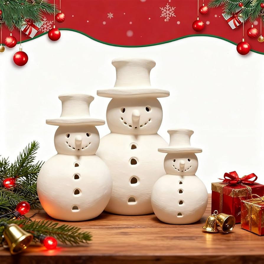 Handmade Terracotta Snowman Decor, White Clay Statue Figurines Snowman, Winter Christmas Decorati... | Amazon (US)