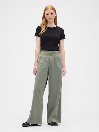 High Rise Pleated Relaxed Wide-Leg Khakis | Gap Factory | Gap Factory