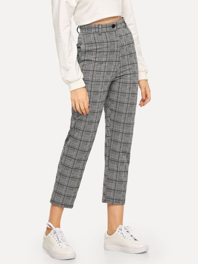 Plaid Button Decoration Pants | SHEIN