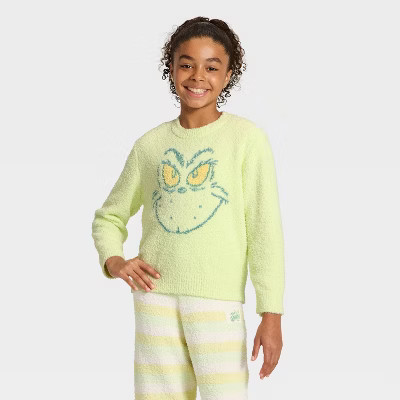 Girls' Dr. Suess The Grinch Cozy Boucle Sweater - Light Green S | Target
