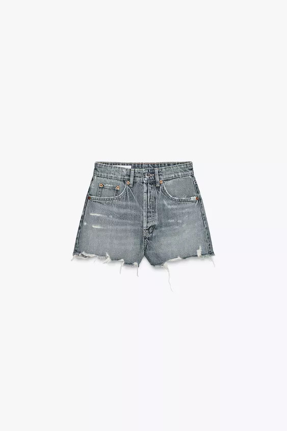 TRF HIGH-WAIST RIPPED DENIM SHORTS | Zara Canada