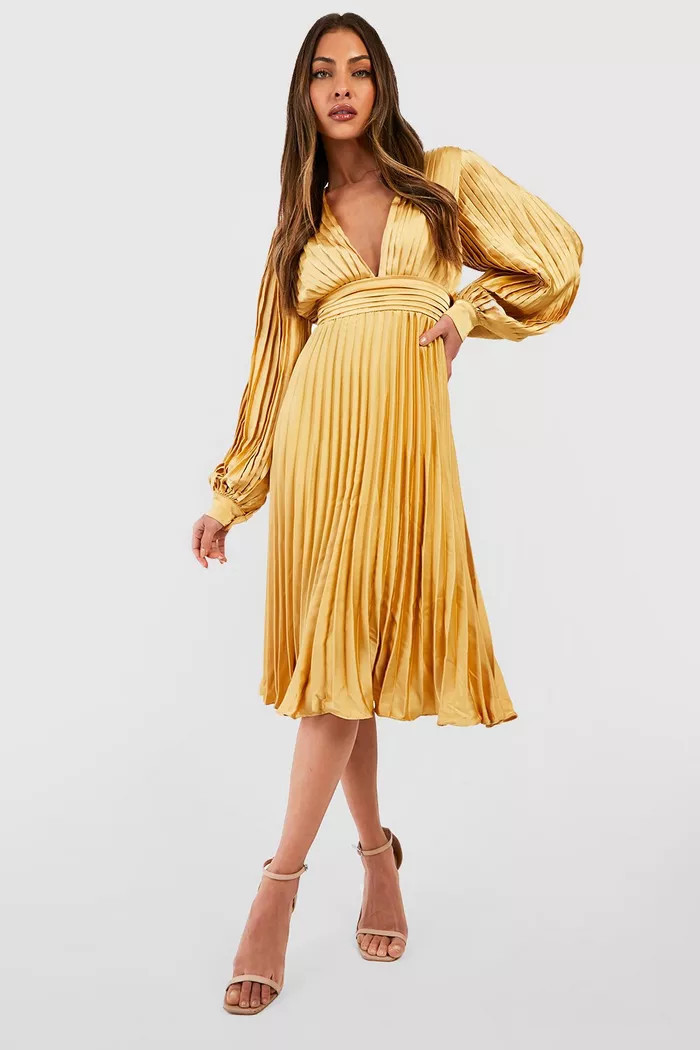 Satin Pleated Midi Dress | Boohoo.com (US & CA)